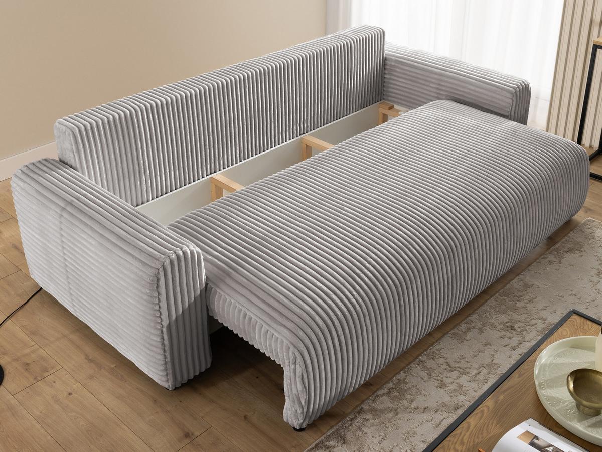 SCHLAFSOFA Calma mit Bettkasten im Bumpy-Design aus weichem Hellgrau Plüschcord - Hellgrau/Schwarz, Holz/Kunststoff (239/88/98cm) - S-Style