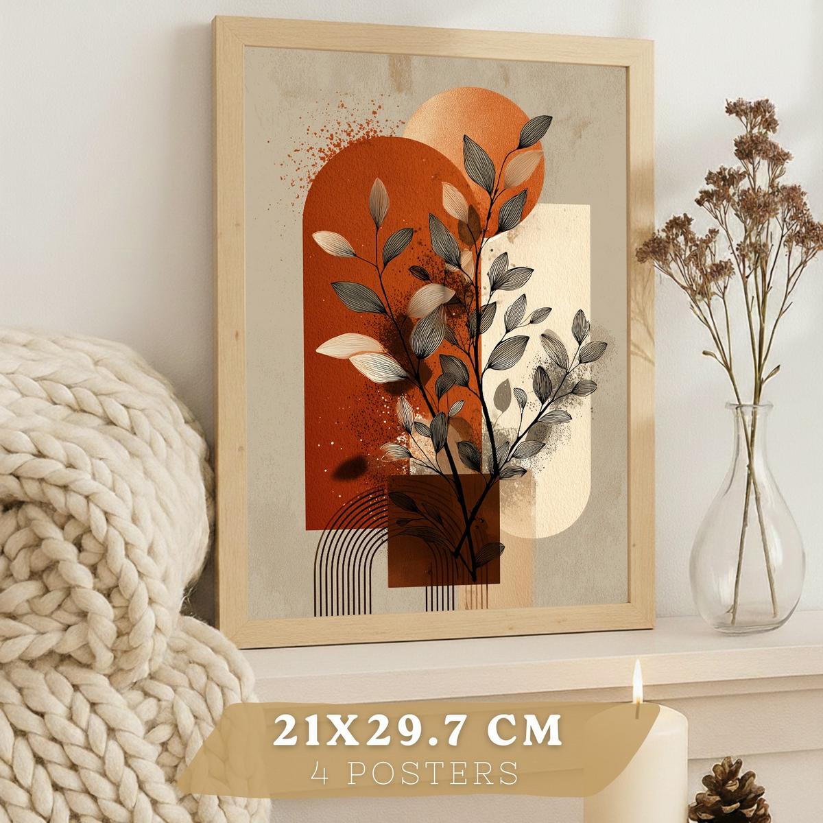 POSTER 4er Kunstdruck-Set Wandbilder Blumen Abstrakt Rot Orange modern Wohnzimmer Deko, Schlafzimmer, Küche, Badezimmer Rahmenlos A3 - Klar, Papier (29.7/1/42cm) - Nacnic