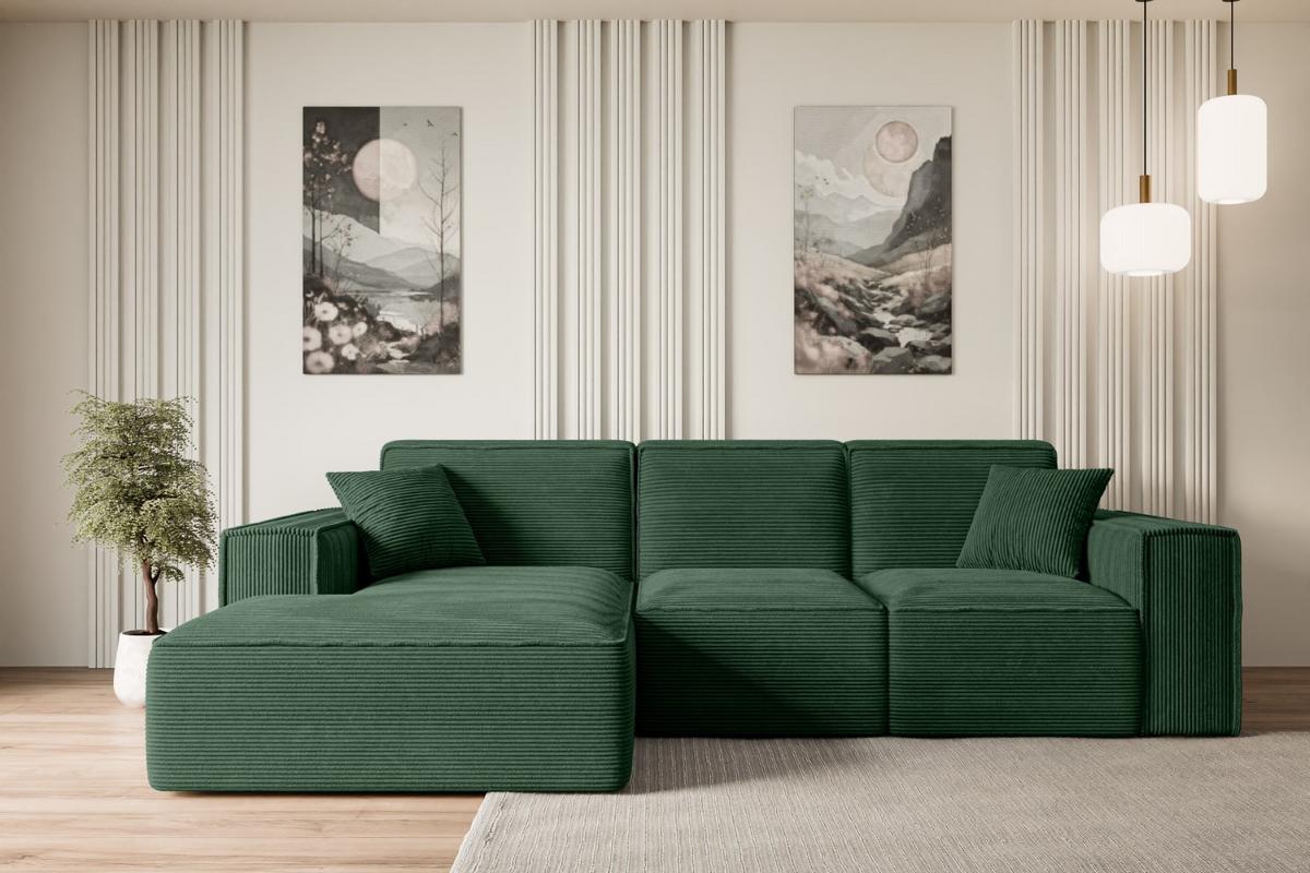 ECKSOFA Ottomane Links SERRA-L - 266x169x80 cm Grün Cord - Schwarz/Grün, Holzwerkstoff/Kunststoff (165/266cm) - ALTDECOR