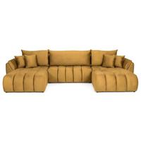 ECKSOFA Iris U mit Schlaffunktion und Bettkasten, U-Form – Senfgelb Samt 382/184/85 cm - Dunkelgelb/Schwarz, Kunststoff/Textil (382/184cm) - WFL GROUP