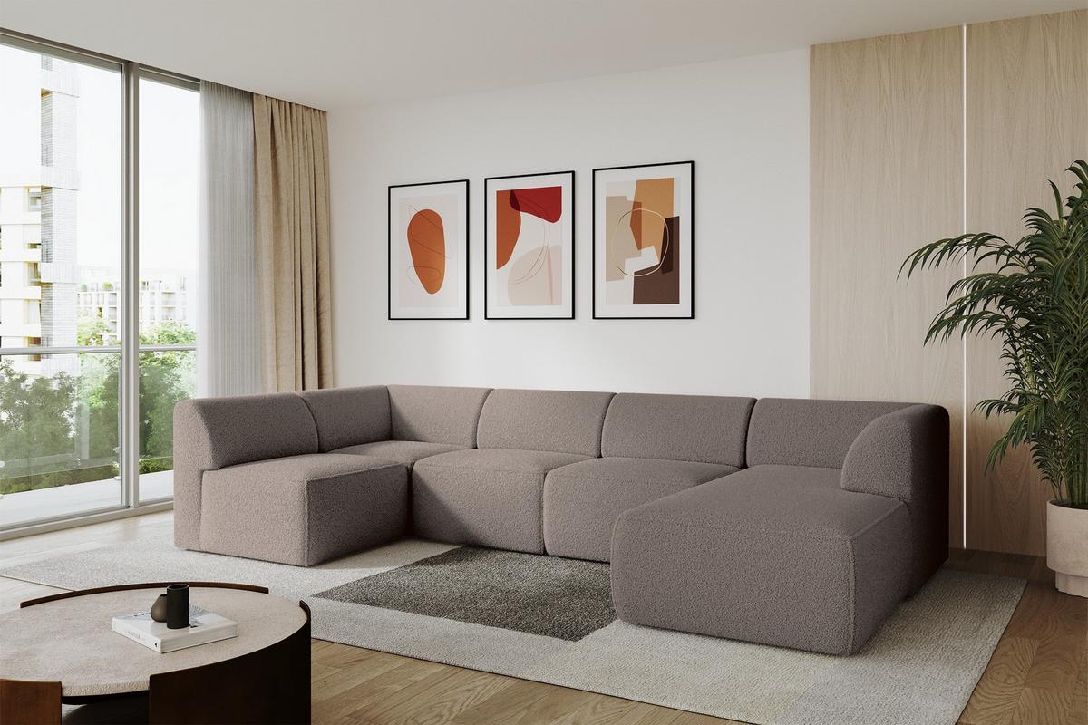 WOHNLANDSCHAFT Ottomane Rechts MOVO-L 345x180x78 cm Braun Bouclé - Braun, Holzwerkstoff/Kunststoff (180/78/345cm) - ALTDECOR