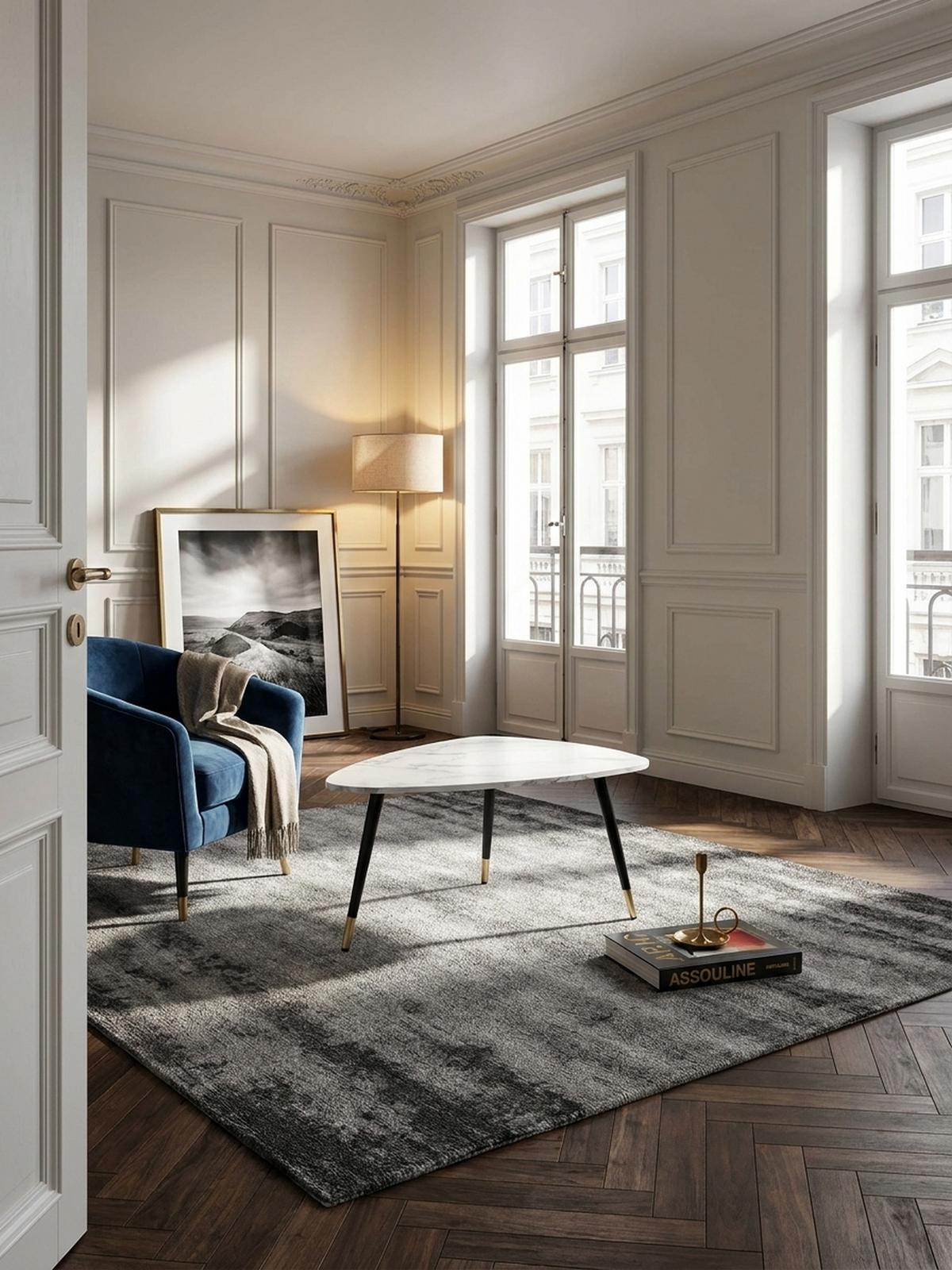 COUCHTISCH mit Marmor Optik, Dreibein, Metall-Gestell, Dreieckig, Weiß 90x60x41 cm - Goldfarben/Weiß, Holzwerkstoff/Metall (60/90/41cm) - KADIMA DESIGN