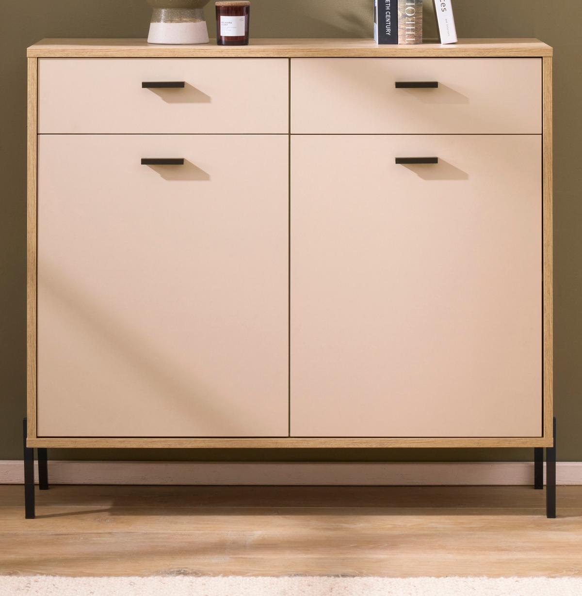 KOMMODE Kaschmir, Eiche 105 cm, SIDEBOARD mit Soft-Close - Kaschmir/Eichefarben, Holzwerkstoff/Metall (105/95/35cm) - Furn.Design