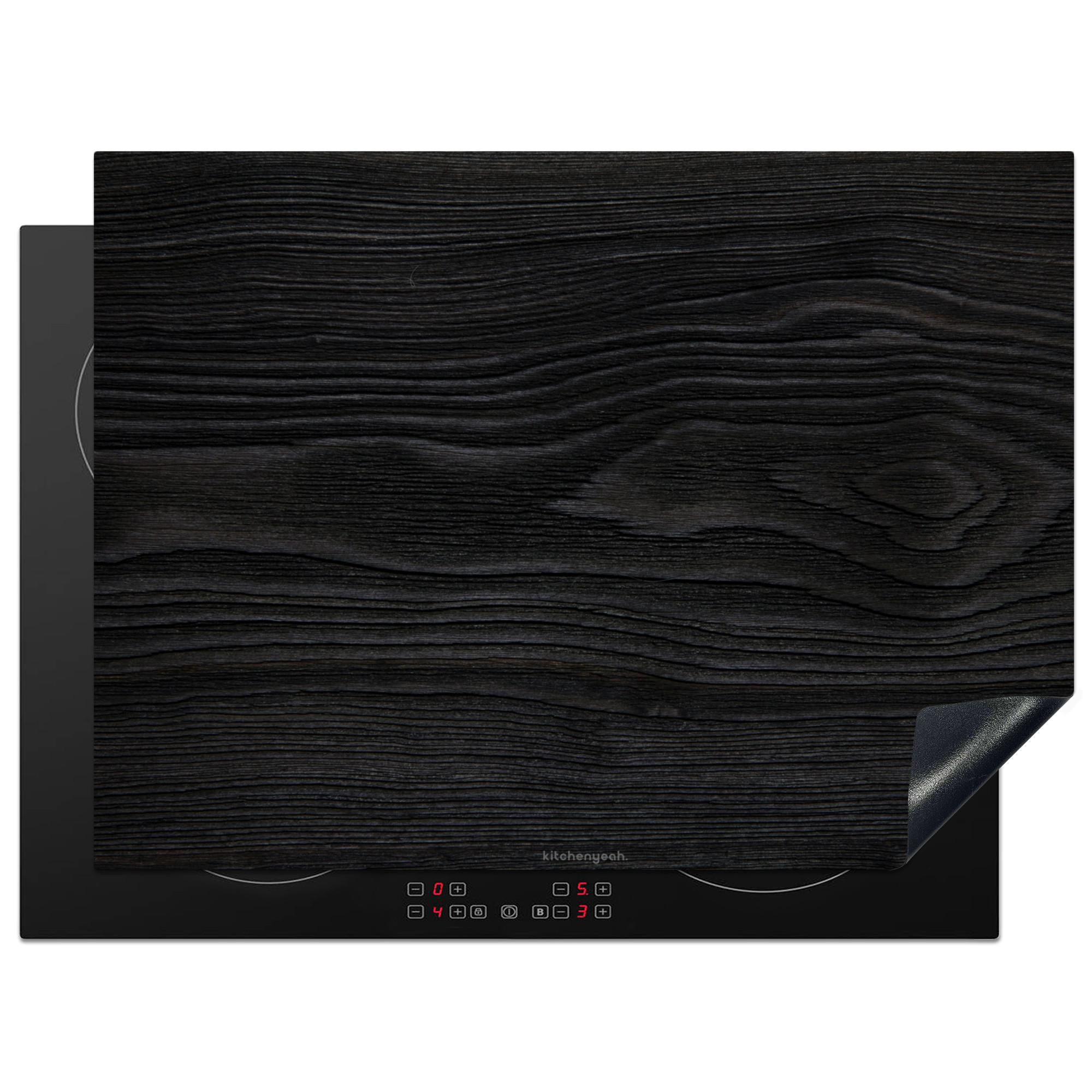 HERDABDECKPLATTE Schwarz - Holzoptik Herdabdeckung Induktionsfeld 70x52 cm - Schwarz, Kunststoff (70/52/0.2cm) - MuchoWow