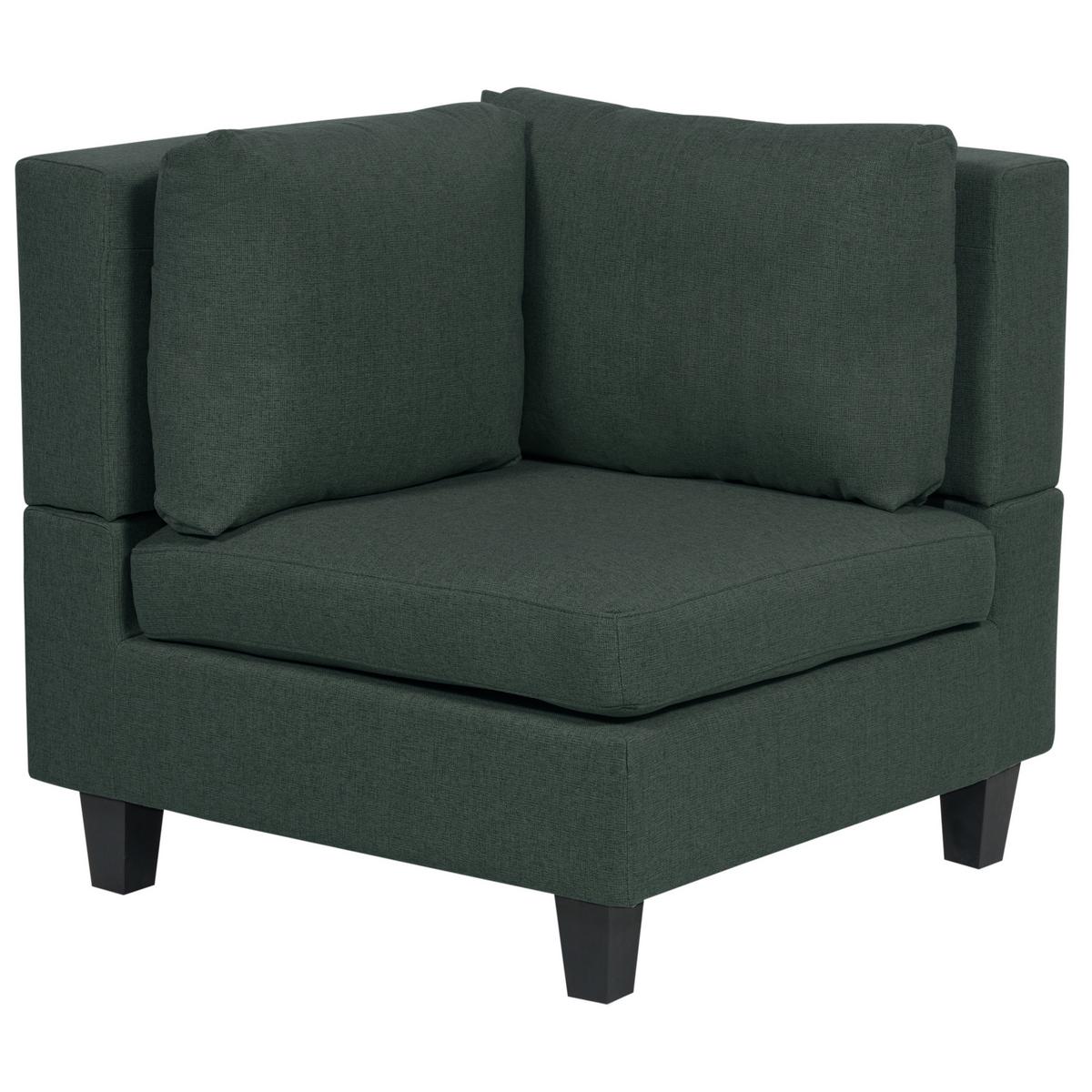 3-SITZER-SOFA Leinenoptik dunkelgrün mit Ottomane Unstad - Schwarz/Grün, Textil (228/72/76cm) - Beliani