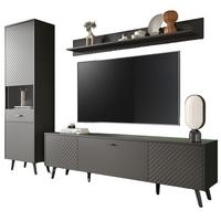 WOHNWAND grau matt 3-teilig 258 cm, Schrankwand mit Struktur - Schwarz/Grau, Glas/Holzwerkstoff (258/195/40cm) - Inn.Furn