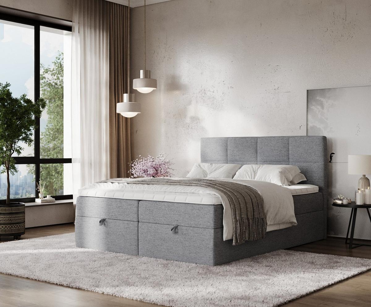 BOXBETT Velto 140/200 cm Grau im Neve Stoff - Schwarz/Grau, Holz/Holzwerkstoff (140/200cm) - AltaBeds