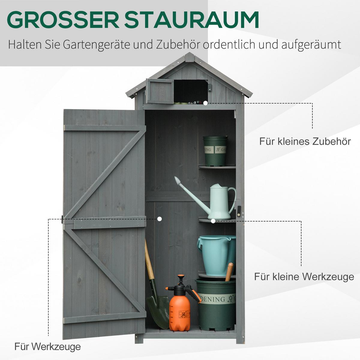 GARTENSCHRANK Gerätehaus Geräteschuppen, mit Fachböden, Asphaltdach, Holz, Grau+Grün - Dunkelgrau, Holz (54.2/179/77cm) - Outsunny