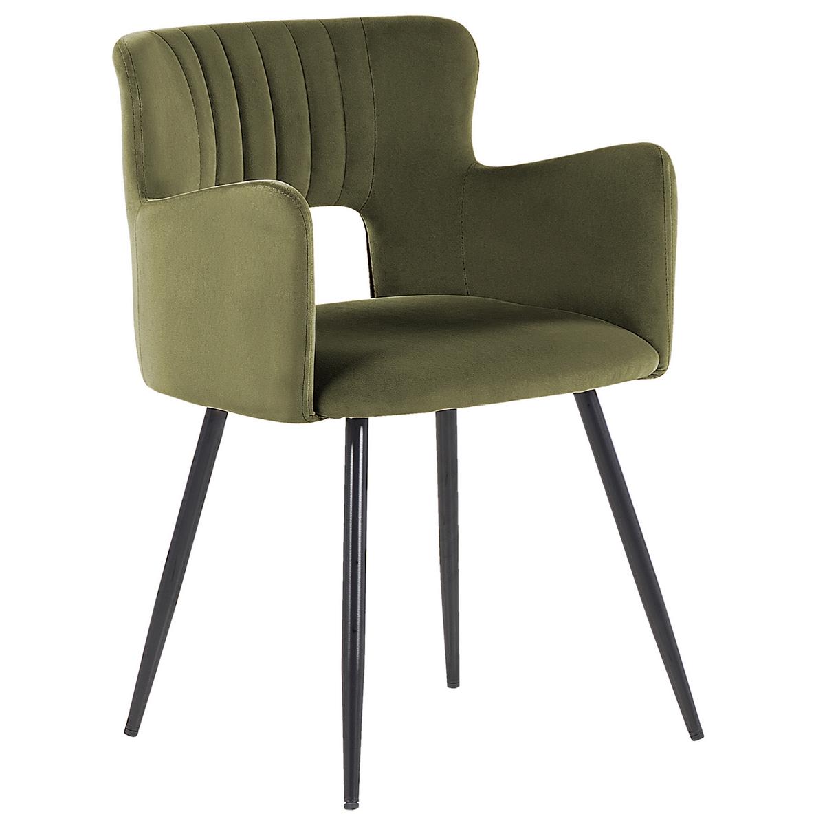 ESSZIMMERSTUHL 2er-Set Samtstoff Olivgrün Sanilac - Olivgrün, Textil/Metall (52/75/44cm) - Beliani