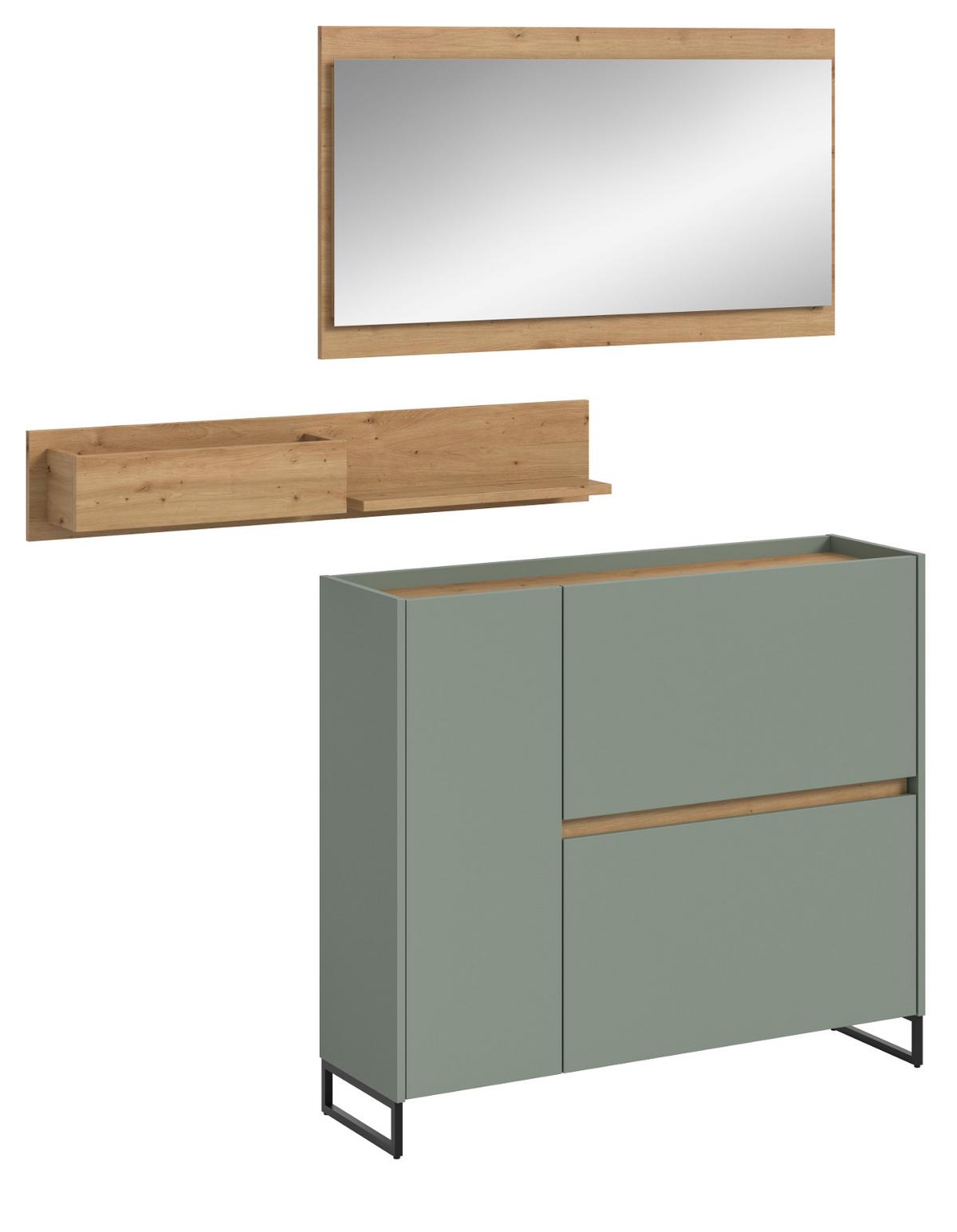 GARDEROBE-SET Salbei und Artisan Eiche, Garderobe 3-teilig, 140 x 192 cm, Soft-Close, Borga - Salbeigrün/Schwarz, Holzwerkstoff/Metall (140/192/32cm) - Inn.Furn
