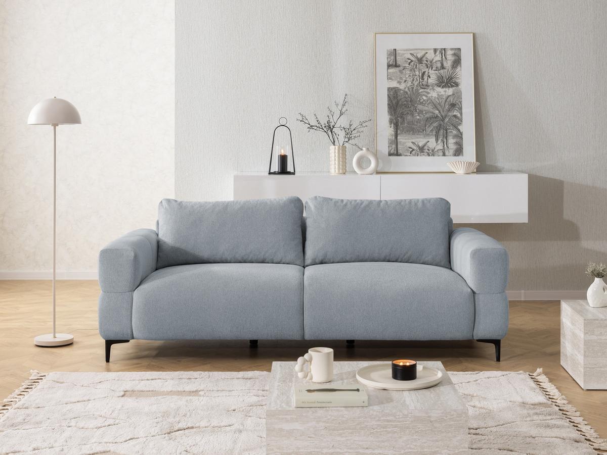 3-SITZER-SOFA Cardea in Bubble-Optik aus weichem Grau Strukturstoff mit hohem Sitzkomfort - Schwarz/Grau, Holz/Textil (217/80/97cm) - S-Style Möbel
