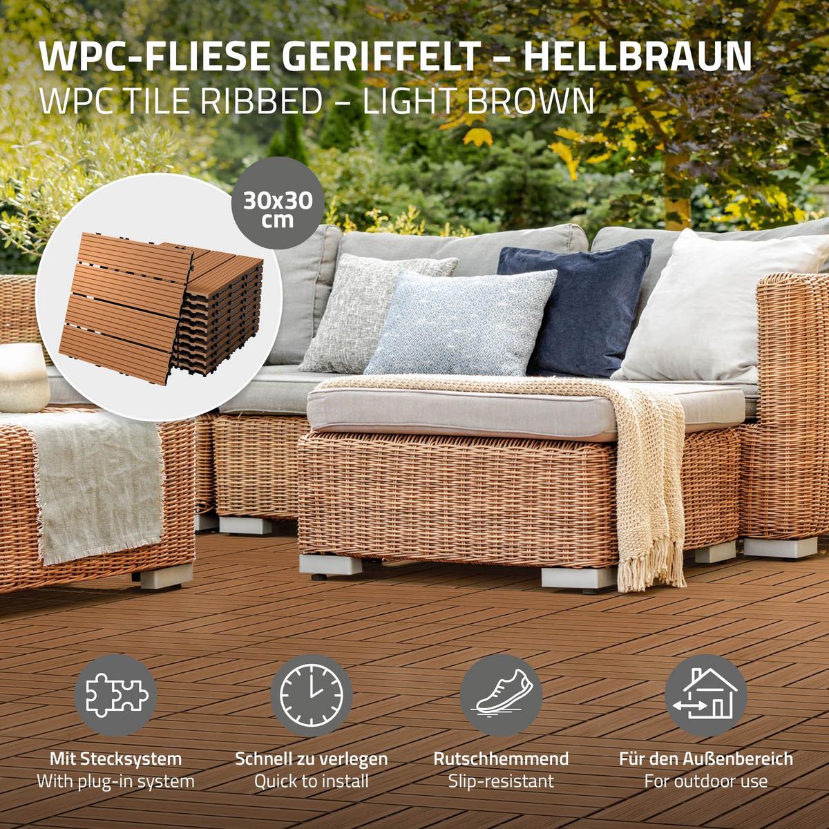 BODENPLATTE 4er Set - Hellbraun, Holzwerkstoff (30/30/2cm) - ECD-Germany