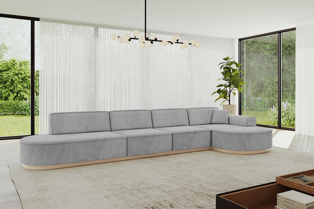 ECKSOFA Ottomane Rechts MARI-L3-v1 - 413x171x83 cm Grau Velours - Grau, Holzwerkstoff/Textil (171/413cm) - ALTDECOR