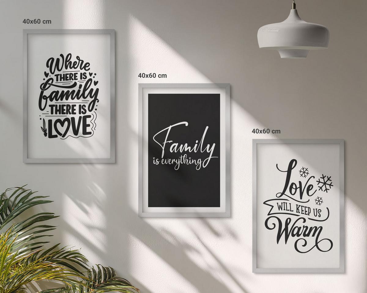 BILDER SET 3er Set - 40x60 cm Silberner Rahmen - Familie, Liebe, Wärme, Zuhause - Silberfarben, Kunststoff (40/60cm) - TULUP