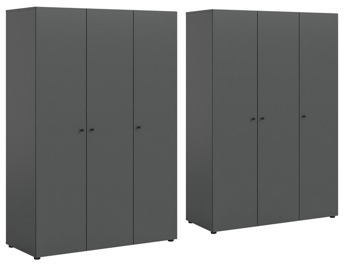 KLEIDERSCHRANK grau 6-türig 240 cm, Drehtürenschrank mit Kleiderstangen - Schwarz/Grau, Holzwerkstoff/Kunststoff (240/176/51cm) - Inn.Furn