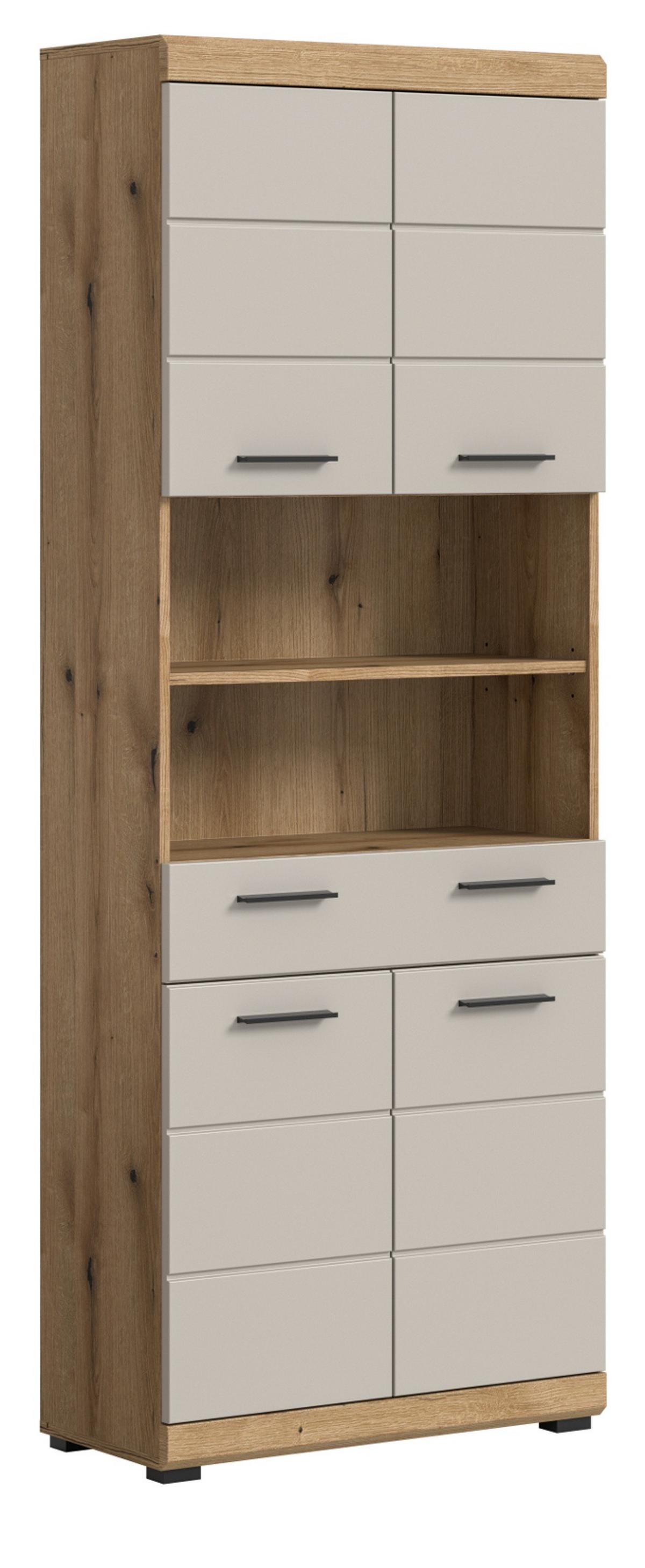 HOCHSCHRANK Sand Kaschmir, Evoke Eiche, Badschrank 74 cm, 4-türig - Sandfarben/Kaschmir, Holzwerkstoff/Kunststoff (74/191/31cm) - Inn.Furn