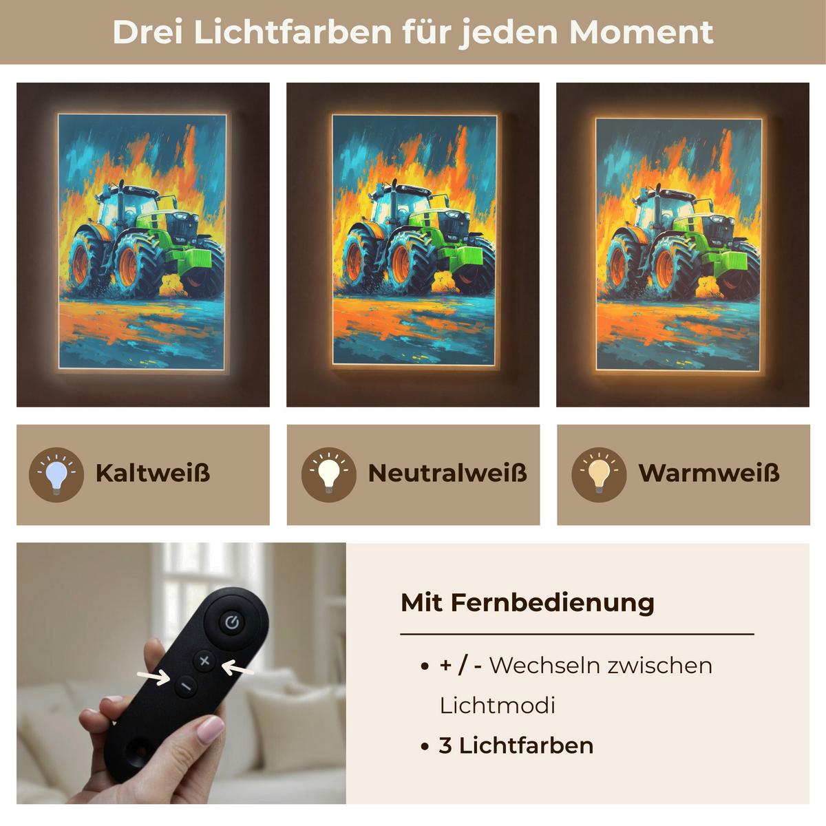 NACHTTISCHLAMPE MIT AKKU Abstrakt - Traktor - Grün 60x90 cm - Dunkelblau, Holzwerkstoff (8/60/90cm) - OnlyWow
