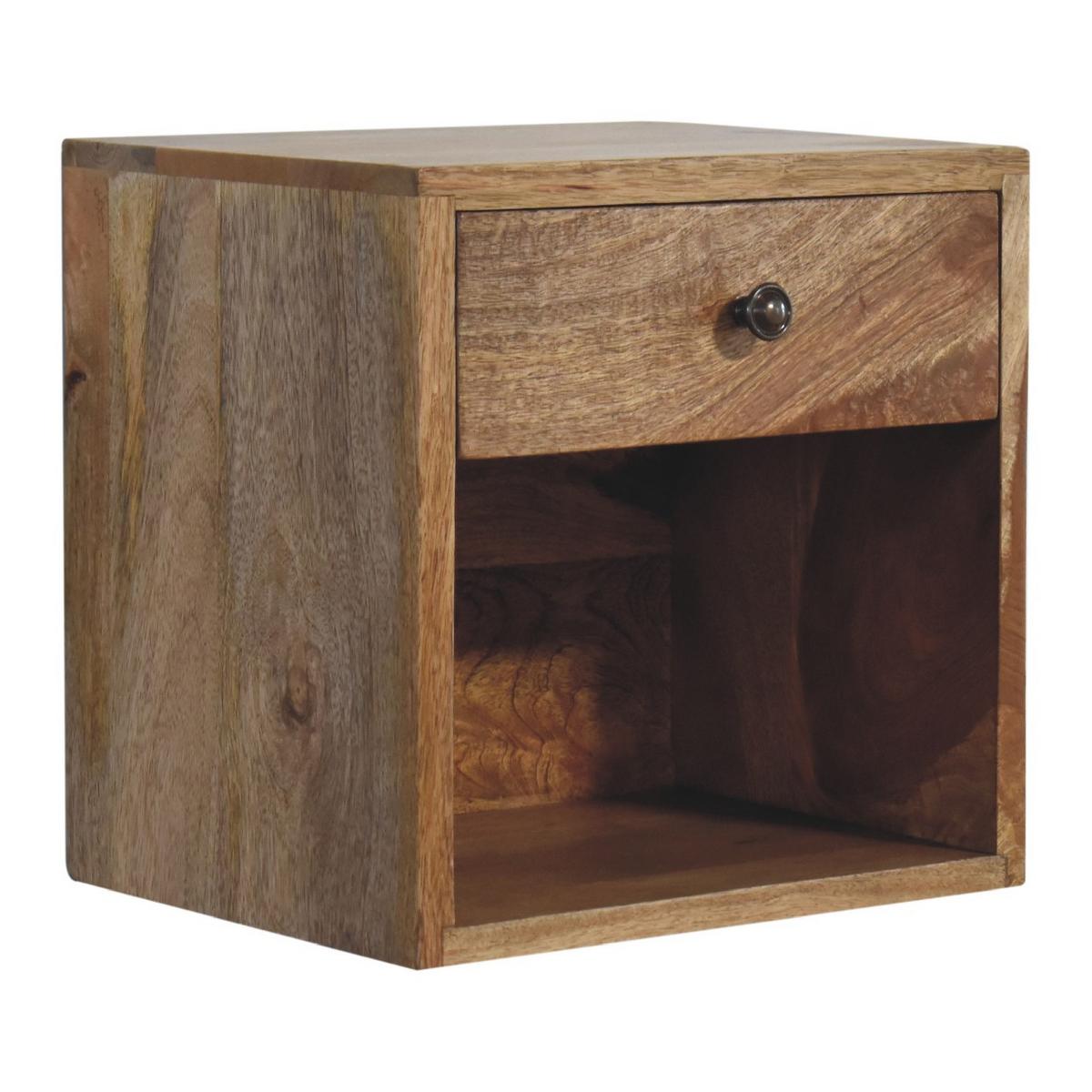 NACHTTISCH Levitate, Wandmontiert, 1 Schublade, 1 Offenes Fach, Beige - Kastanienfarben/Messingfarben, Holz/Metall (30/30/25cm) - Artisan Furniture