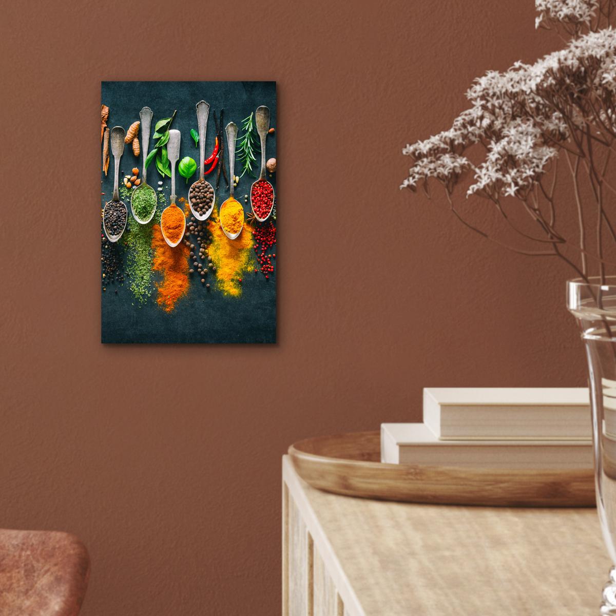METALLBILD Kräuter - Gewürze - Löffel 20x30 cm - Currygelb, Metall (20/30cm) - MuchoWow