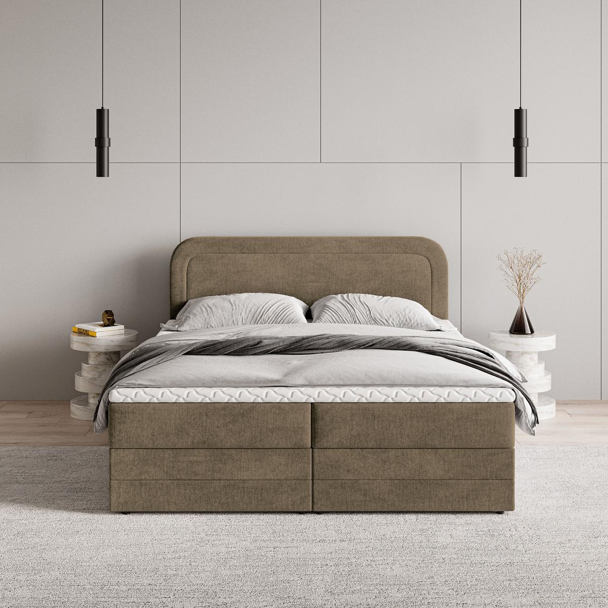BOXBETT ARMEL 140x200 cm mit Matratze und Topper - Beige - Beige, Holz (140/200cm) - MASSENO