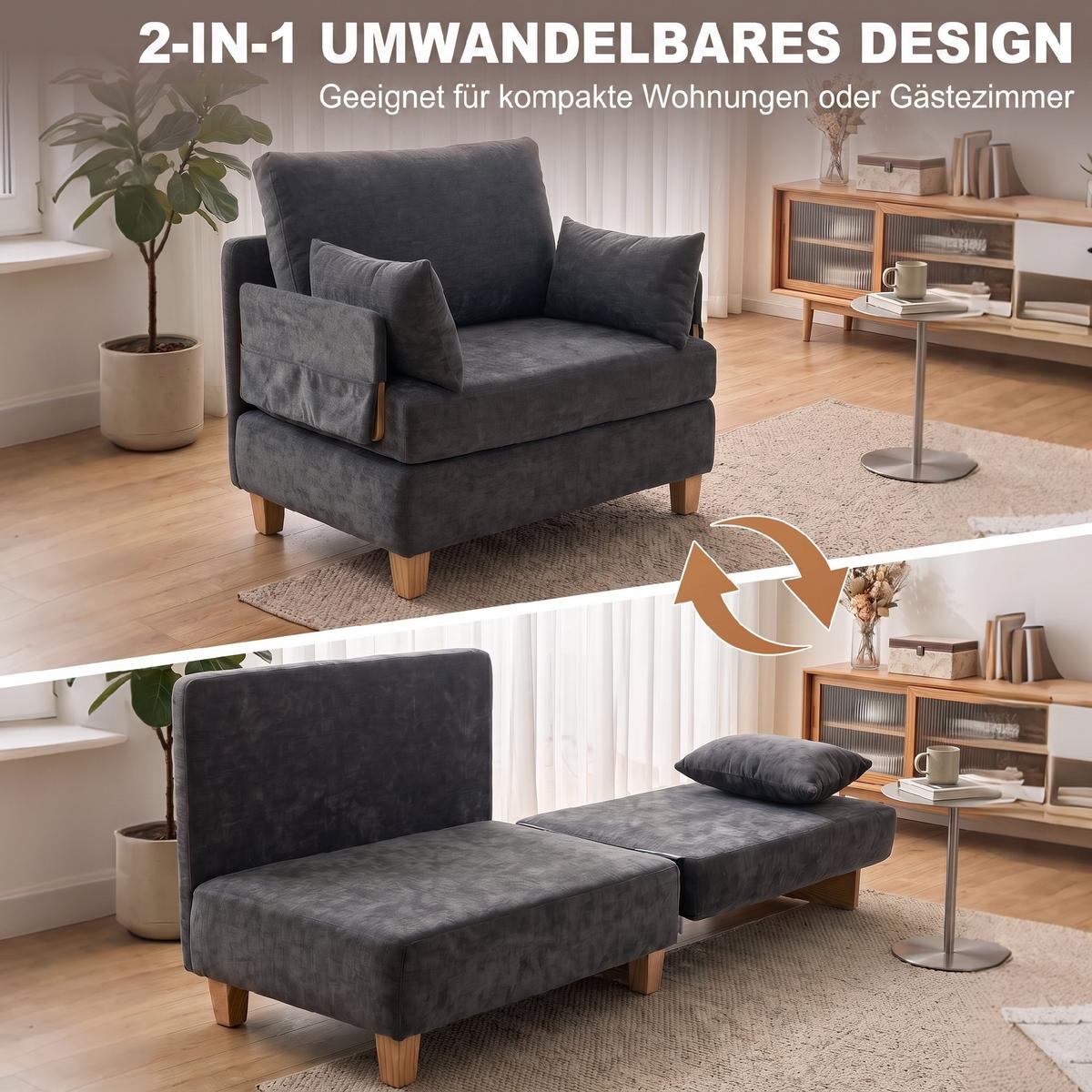 SCHLAFSESSEL Polyester Dunkelgrau - Dunkelgrau/Naturfarben, Holz/Textil (63/89/94cm) - HOMCOM
