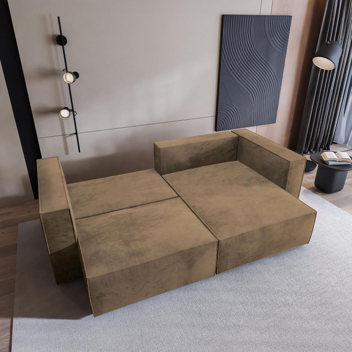 ECKSOFA NERIO M Beige Velours-Stoff mit Schlaffunktion - Beige/Grau, Holz/Kunststoff (245/148cm) - MASSENO