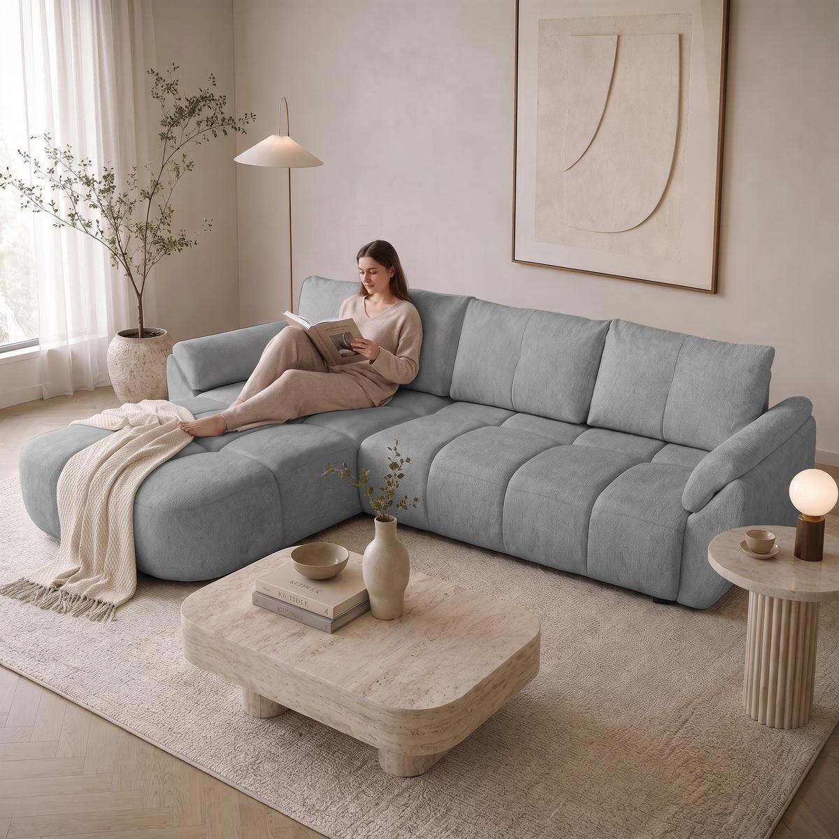 ECKSOFA Massimo, universelle Eckschlafsofa 280 cm mit Schlaffunktion und Bettkasten, Hellgrau - Hellgrau, Textil (283/204cm) - Beautysofa