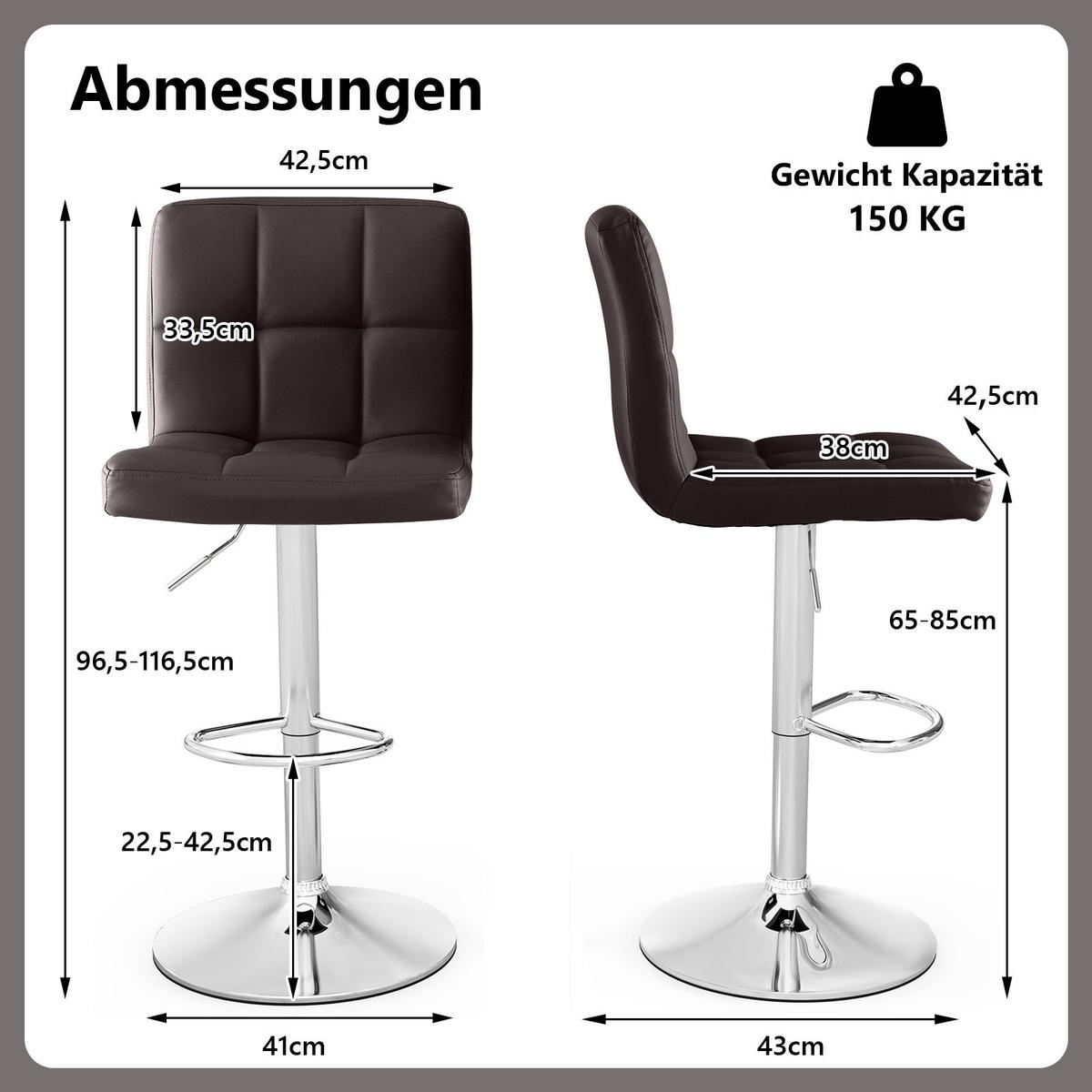 BARHOCKER Braun(2er-Set) - Braun, Metall (43/116.5/41cm) - COSTWAY