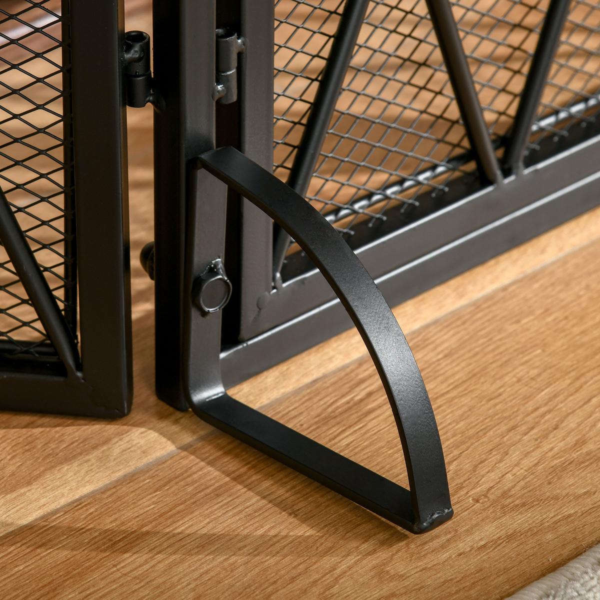 KAMINSCHIRM Schmiedeeisen dreiteilige Design Doppeltüren Metall Schwarz - Schwarz, Metall (120/79/120cm) - HOMCOM