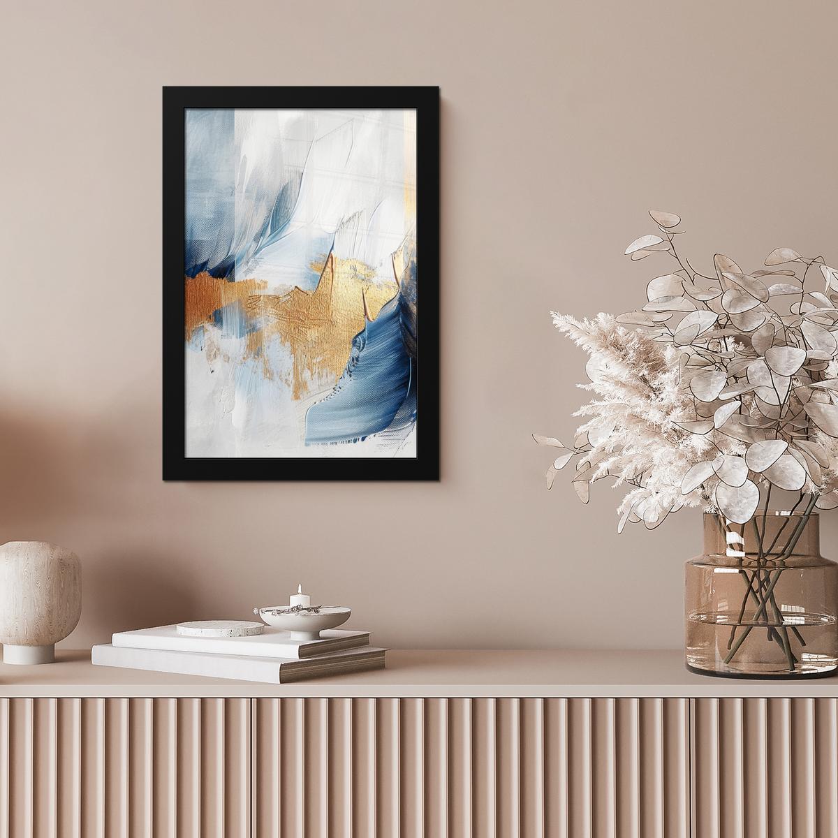 POSTER MIT RAHMEN Gold - Blau - Aquarell - Kunst - Modern Poster 20x30 cm - Hellblau, Papier (20/30cm) - MuchoWow
