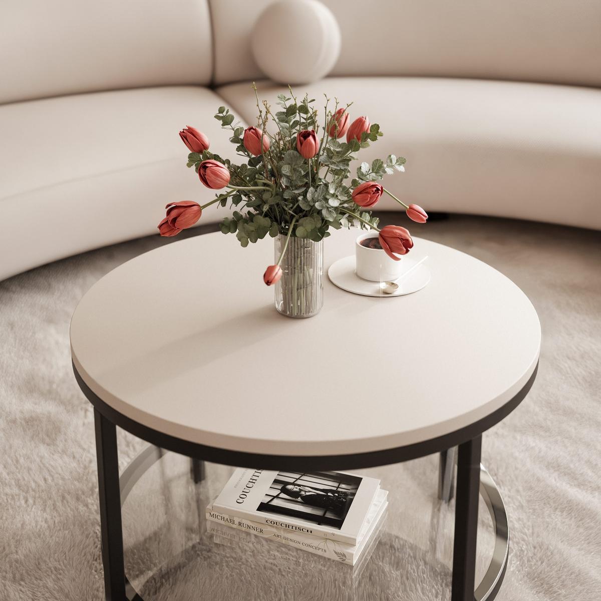 COUCHTISCH CANDY 60/42 cm runden, Schwarz / Kaschmir - Kaschmir/Schwarz, Glas/Metall (60/60/42cm) - Idohome