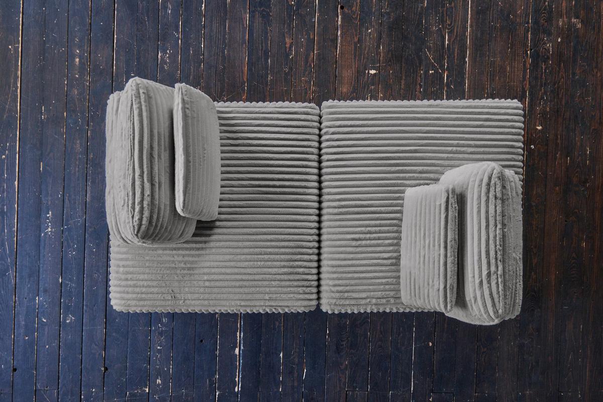 MODULSOFA WIOLO SOFT 2 MODULE 2 KISSEN Grau Cord - Schwarz/Grau, Kunststoff/Textil (222/84/111cm) - KAWOLA