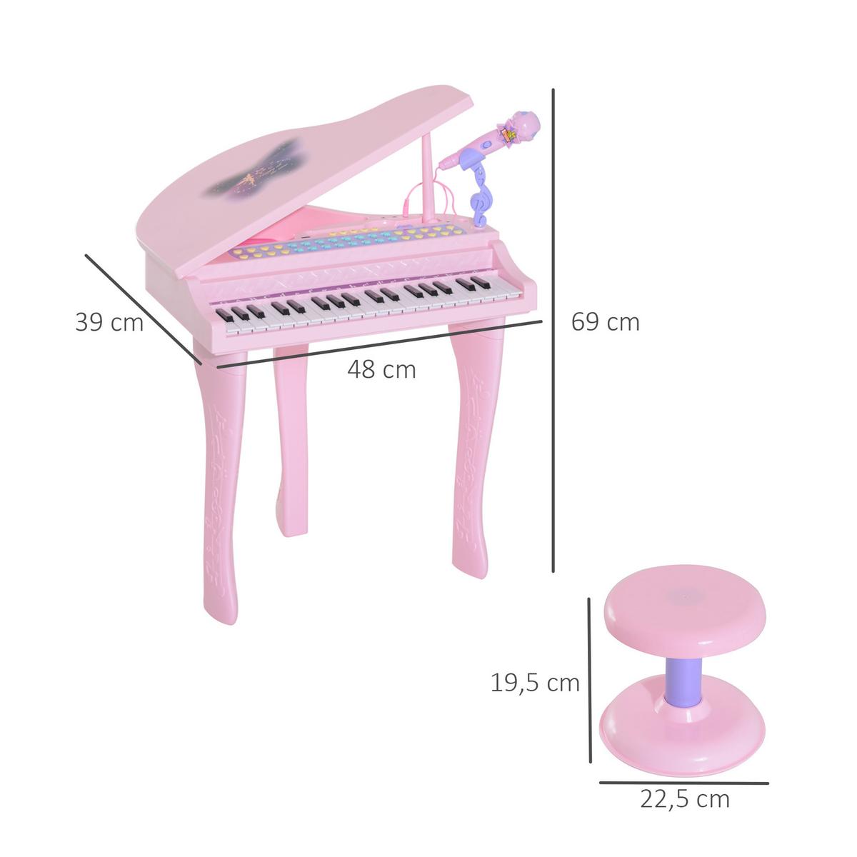 KINDER Klavier Piano Keyboard Musikinstrument MP3 USB 37 Tasten mit Hocker - Rosa, Kunststoff (39/69/48cm) - HOMCOM