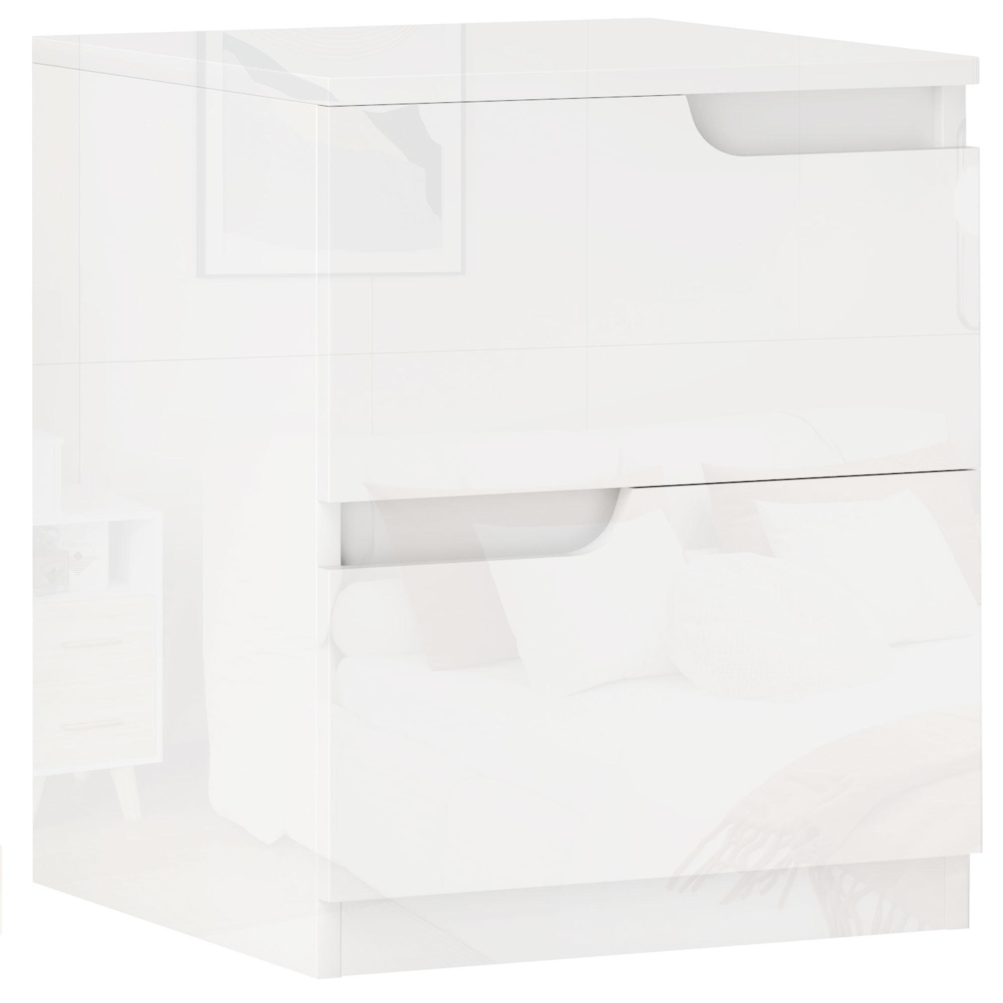 NACHTSCHRANK mit 2 Schubladen, 40 x 40 x 48 cm, Hochglanzweiß - Weiß, Holzwerkstoff (40/48/40cm) - HOMCOM