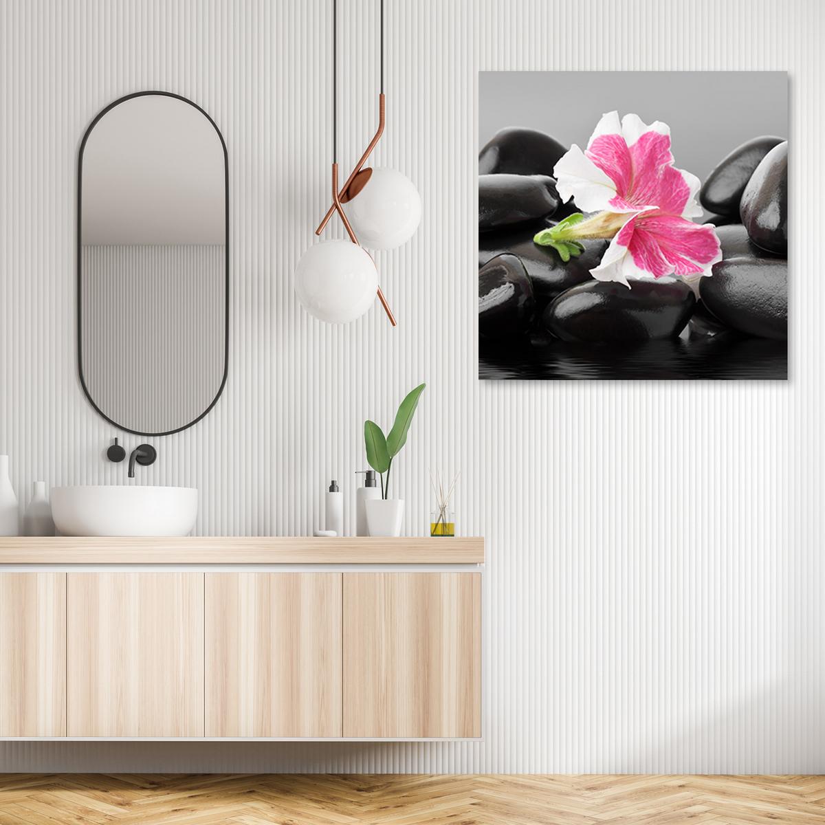 WANDBILD rosa blume auf zen stones - Schwarz, Textil (30/30cm) - Feeby