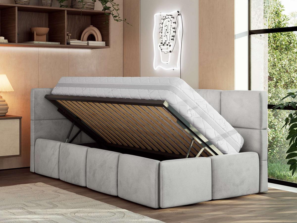JUGENDBETT ARVO 90/200 - Hellgrau Velvet - ohne Matratze - Links Seite - Hellgrau, Textil (90/200cm) - MKS