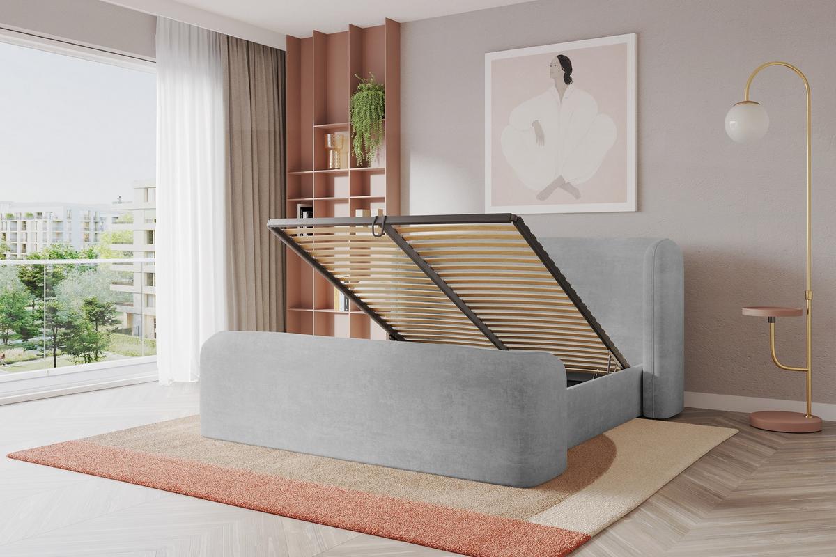 POLSTERBETT mit Bettkasten, Fußteil und Lattenrost, Boxbett ohne Matratze - ESTI-Z 180x200 Grau - Hellgrau, Holzwerkstoff/Textil (180/200cm) - ALTDECOR