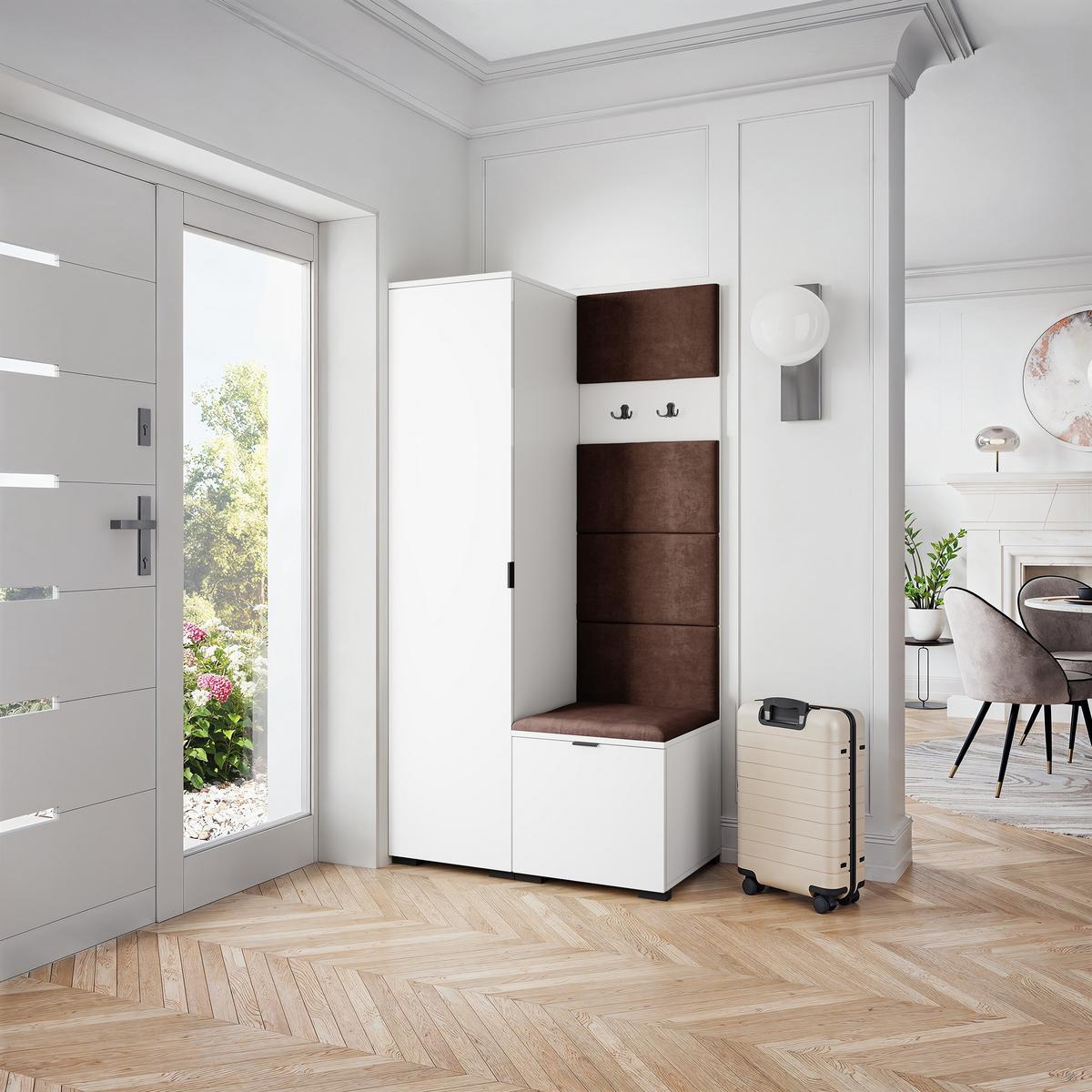 GARDEROBENSCHRANK LORI 95/181/51 cm Modern Garderobe-Set Weiß - Weiß/Braun, Holzwerkstoff (95/181/51cm) - MASSENO