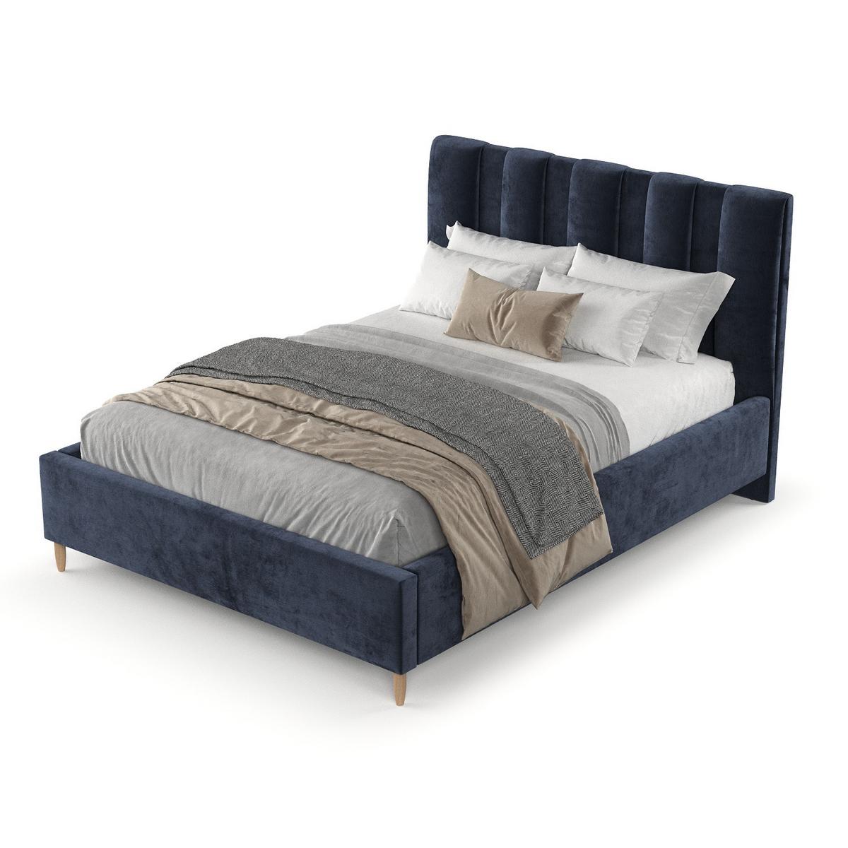 POLSTERBETT Loom 180/200 cm Marineblau im Lotta Stoff - Naturfarben/Dunkelblau, Holz/Holzwerkstoff (180/200cm) - AltaBeds