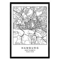 POSTER Hamburg Nordischer Stil A3 Schwarzer Rahmen - Schwarz, Papier (29.7/5/42cm) - Nacnic
