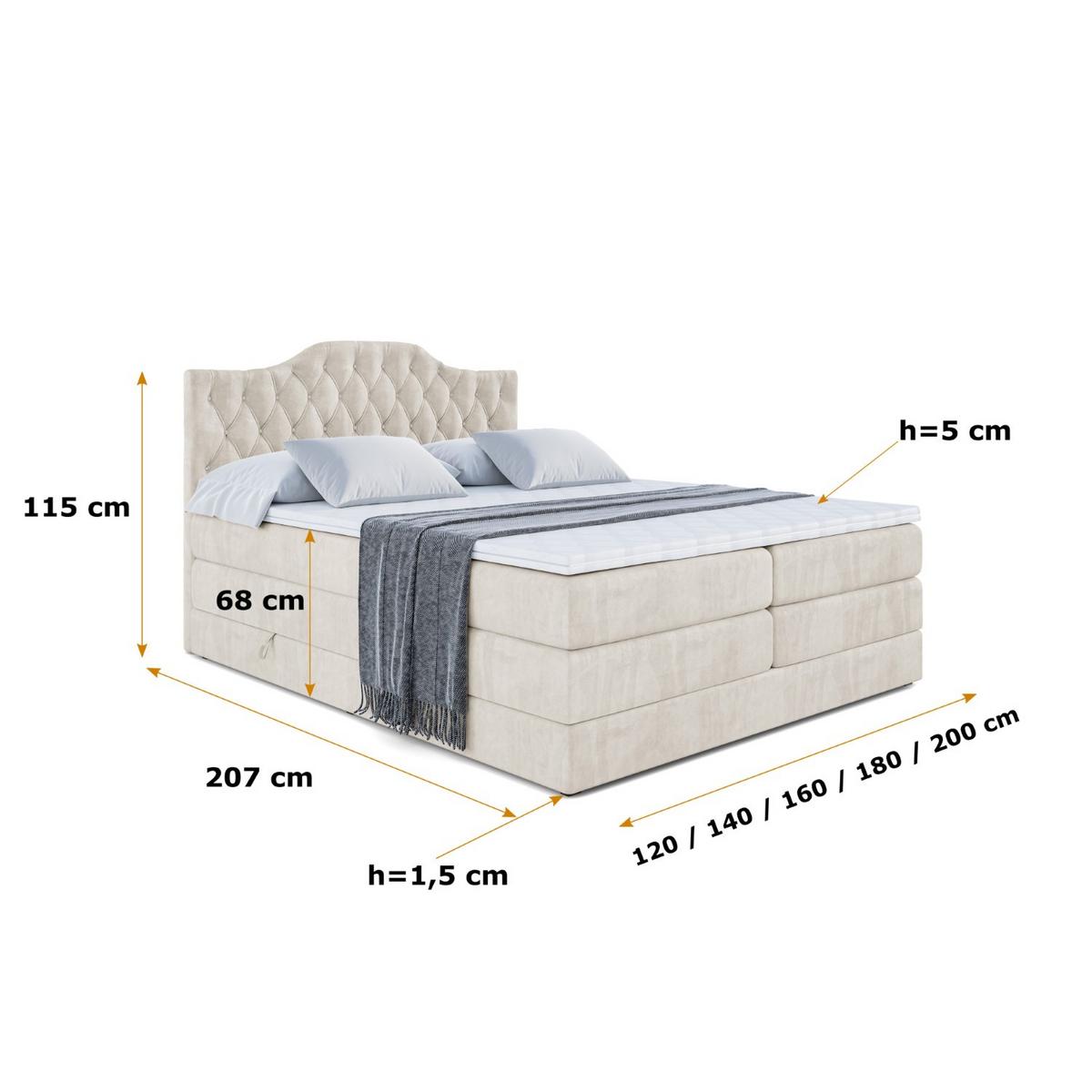 BOXSPRINGBETT VILA-1 KING - 140x200 - H3/H4 - Creme - Creme, Holzwerkstoff (140/200cm) - ALTDECOR