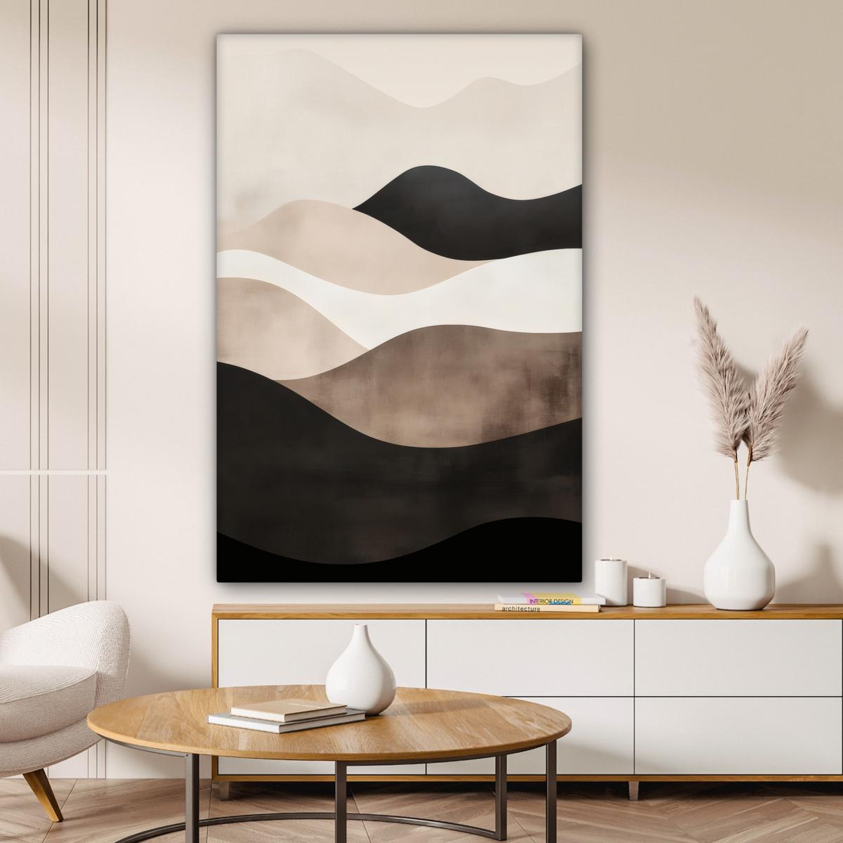 LEINWANDBILD Abstrakt - Landschaft - Wellen - Cremefarben Deko XXL 80x120 cm - Cappuccino, Textil (80/120cm) - MuchoWow