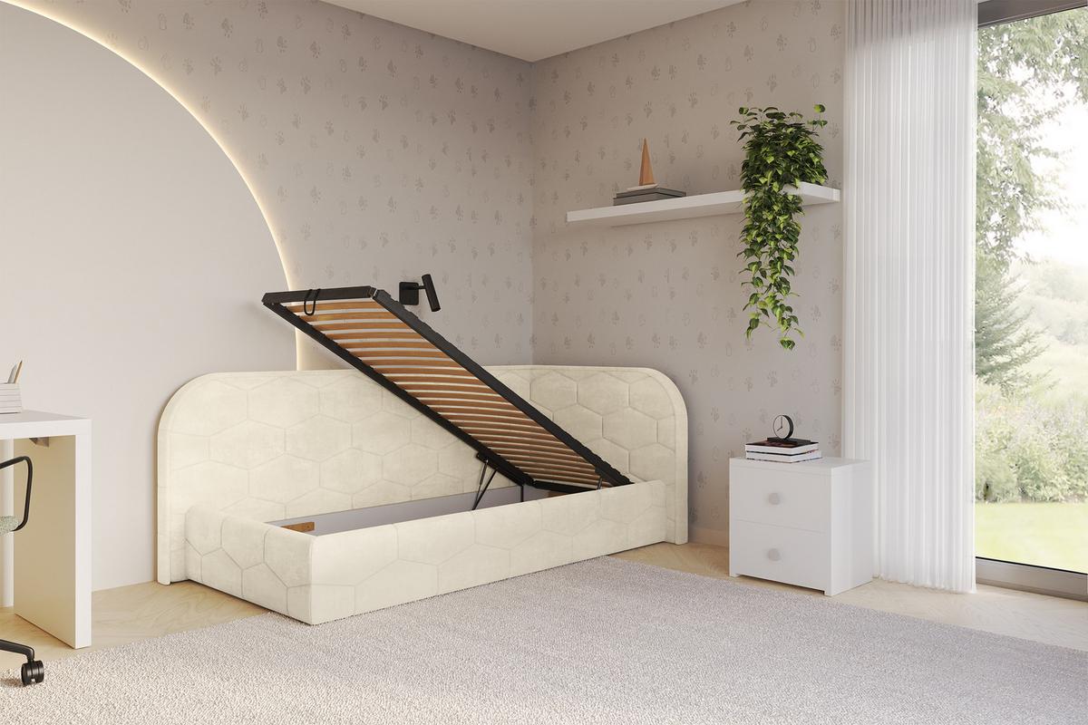 EINZELLBETT Jugendbett mit Bettkasten und Matratze H3/H4, Links - JAXY 100x200 Beige - Beige, Holzwerkstoff/Textil (100/200cm) - ALTDECOR