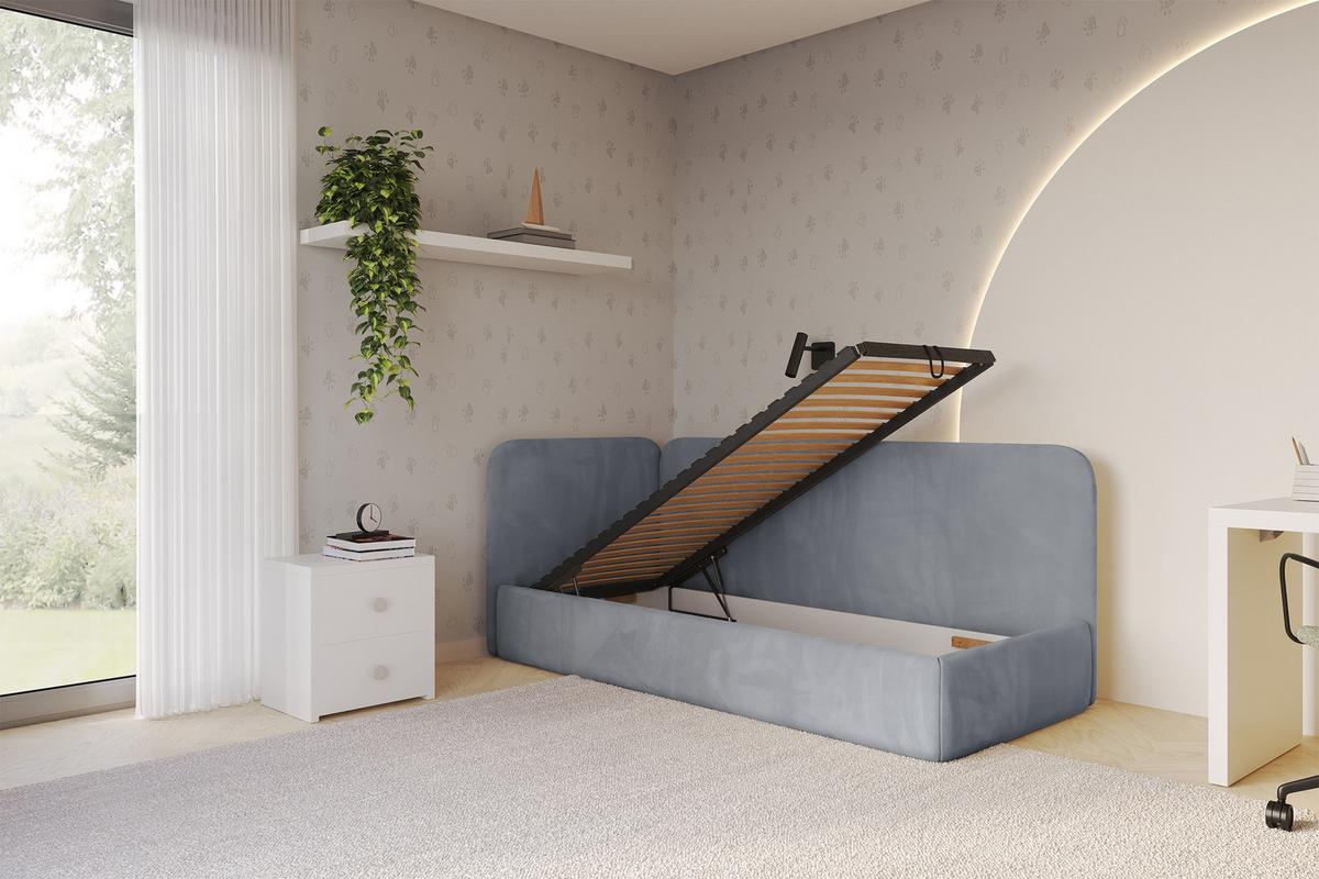 EINZELLBETT Jugendbett mit Bettkasten, Rechts - ELSY 80x200 Grau - Blaugrau, Holzwerkstoff/Textil (80/200cm) - ALTDECOR