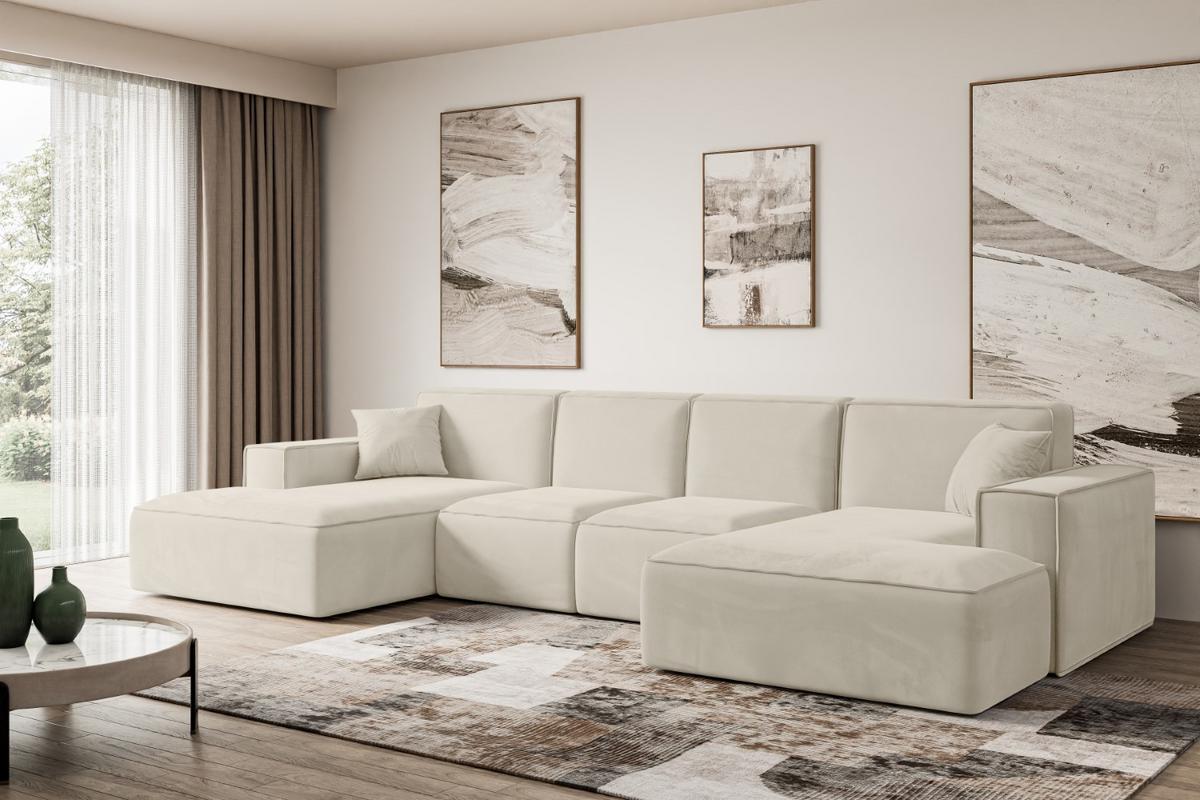 WOHNLANDSCHAFT SIERRA-U - 349x169x80 cm Beige Velours - Beige/Schwarz, Holzwerkstoff/Kunststoff (349/80/169cm) - ALTDECOR