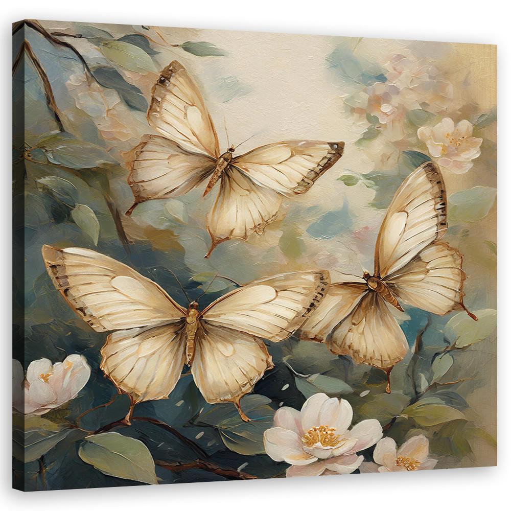 WANDBILD schmetterling blumen zweige - Beige, Textil (30/30cm) - Feeby