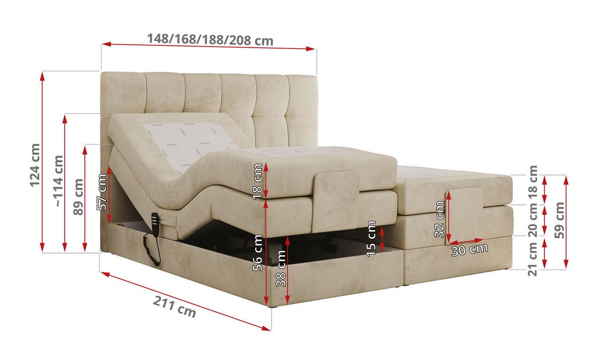 BOXBETT VITTORIA 140/200 - Beige Velvet - H3 - Beige, Holz/Textil (140/200cm) - MKS