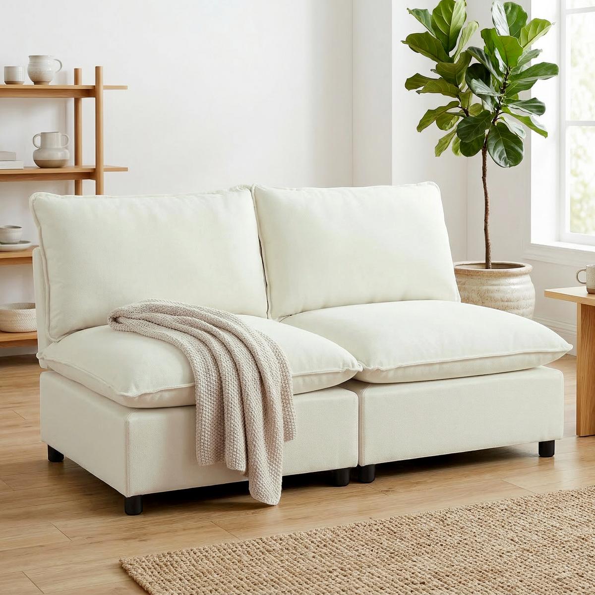SOFA Drevith 146/85/78cm - Creme, Textil (85/78/146cm) - ZMH
