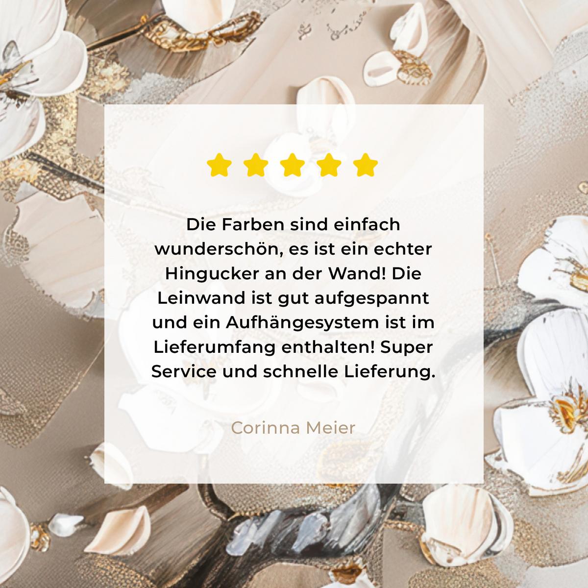 LEINWANDBILD Blumen - Weiß - Gold - Beige - Luxus Wandbild Wohnzimmer 60x80 cm - Greige, Textil (60/80cm) - MuchoWow