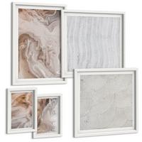 BILDER SET 5er Set - 50x50 cm & 20x30 cm & 40x60 cm Weißer Rahmen - Abstrakte Marmormuster aus Stein - Weiß, Kunststoff (40/60cm) - TULUP